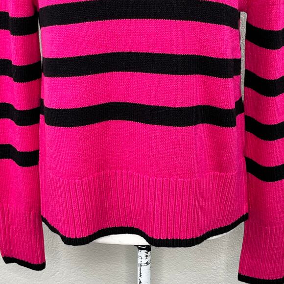 Elie Tahari Deep Fuchsia Pink & Black Stripe Mock Neck Sweater NWT Large - Picture 6 of 12